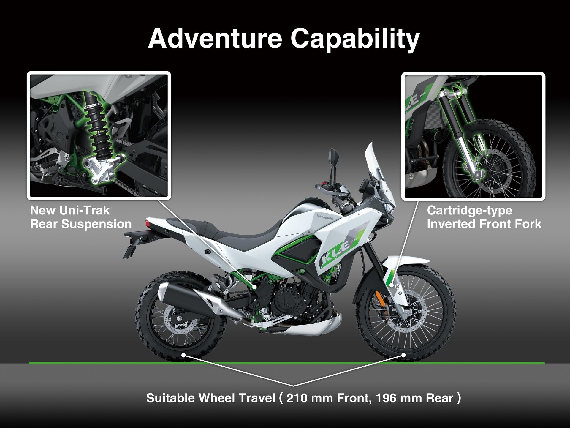 Kawasaki KLE500 SE 2026 — suspensión KYB en acción